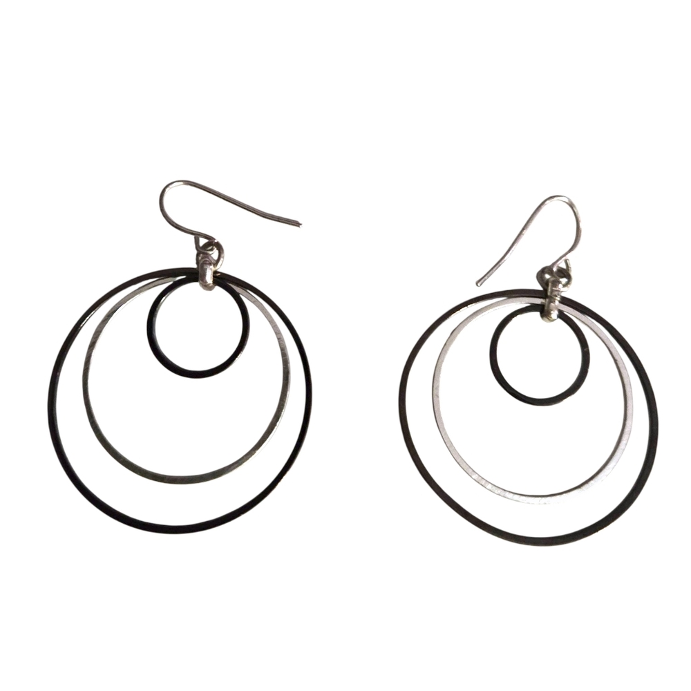 Silver Tone &‎ Black Multi Hoop Earrings